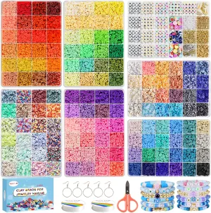Redtwo 23000 Pcs Clay Beads Bracelet Making Kit 144 Colors 7 Boxes Flat Polymer Heishi Beads Set for Friendship Jewelry Making with Pendant Charms Crafts Gifts for Girls Ages 6-12 Kids Adults