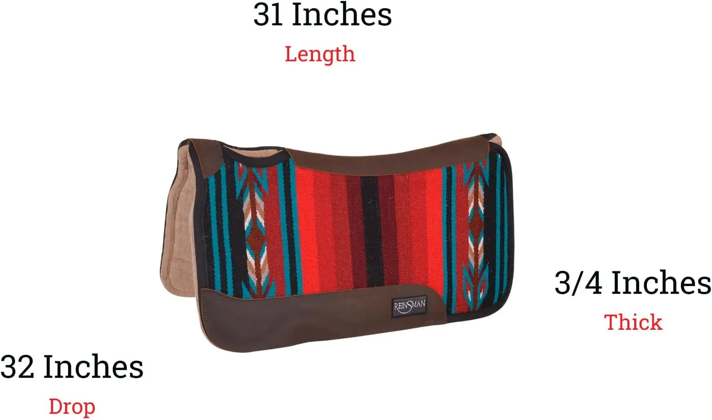 Reinsman APEX Ranahan Wool Soft Breathable Shock-Absorbing Fleece-Lined Moisture-Wicking Contoured Back Protection Wither Relief Horse Riding Saddle Pad