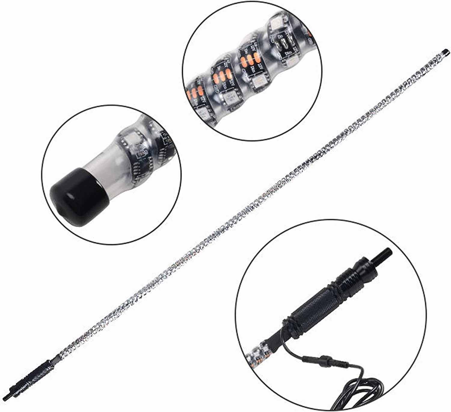REMOTE CONTROL SPIRAL ANTENNA WHIP LIGHT RGB LED STRIP LIGHT 4 FEET HEIGHT - 100332
