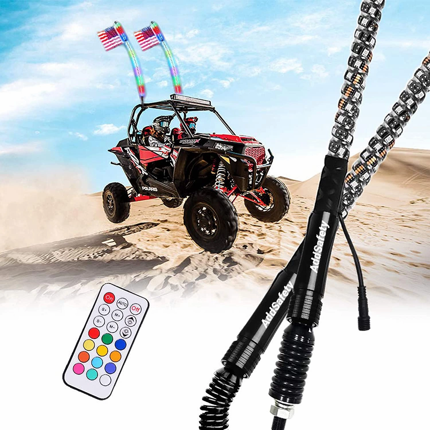 REMOTE CONTROL SPIRAL ANTENNA WHIP LIGHT RGB LED STRIP LIGHT 4 FEET HEIGHT - 100332