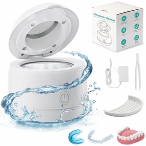 Retainer Cleaner Machine, 45kHz/25W Denture Cleaner, 2 Modes Mouth Guard Cleaner for Aligner, Night guard, Braces, and Jewelry Cleaner (Cream White)