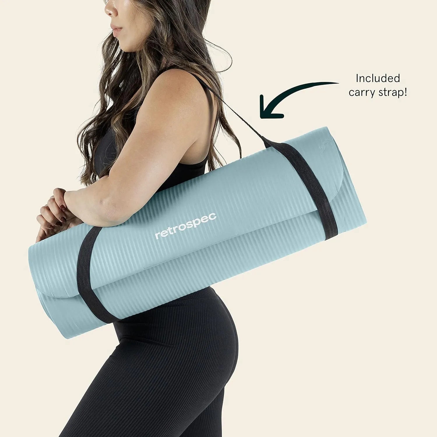 Retrospec Solana Yoga Mat 1" Thick With Nylon Carry Strap for Men & Women - Non Slip Exercise Mat for Home Yoga, Pilates, Stretching, Floor & Fitness Workouts