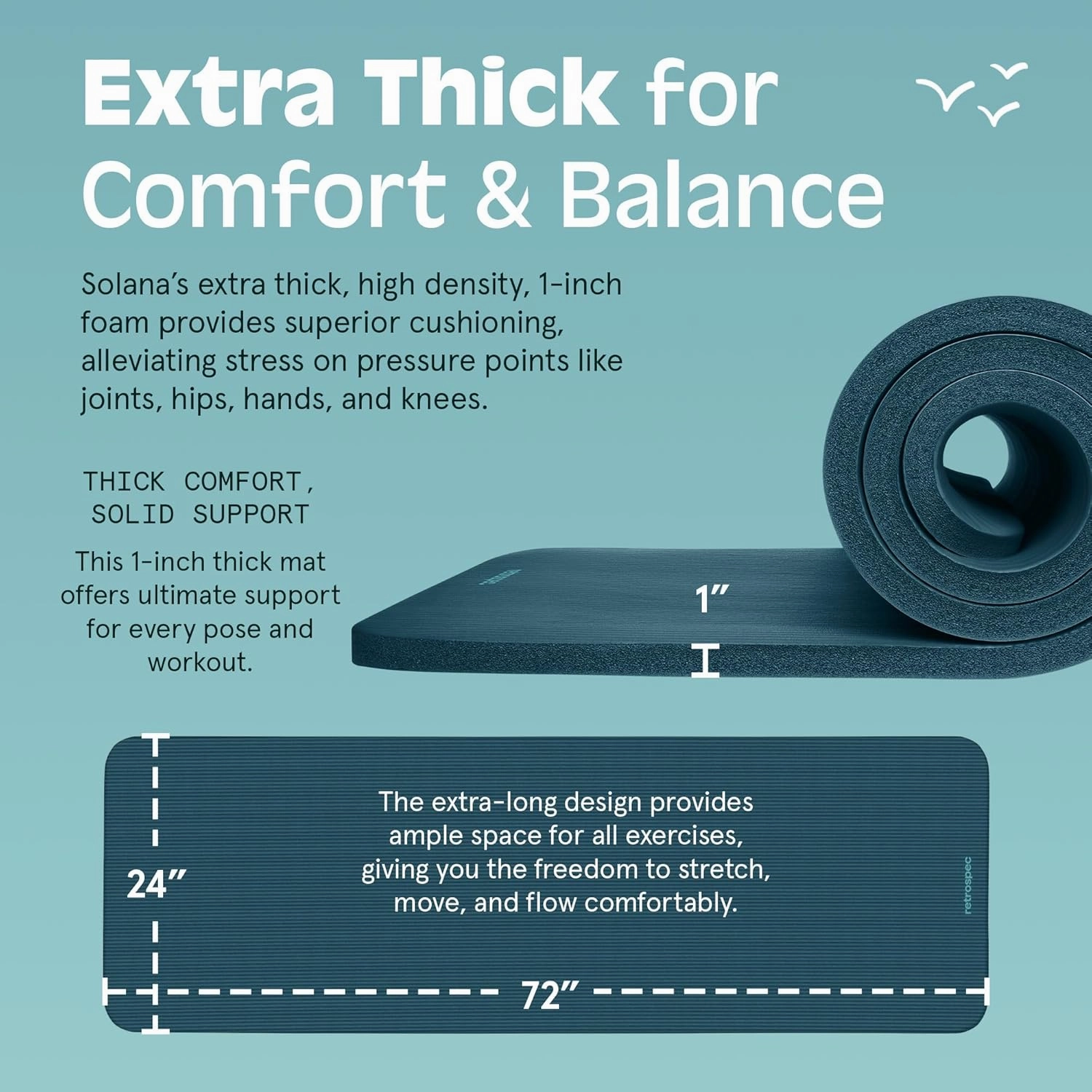 Retrospec Solana Yoga Mat 1" Thick With Nylon Carry Strap for Men & Women - Non Slip Exercise Mat for Home Yoga, Pilates, Stretching, Floor & Fitness Workouts