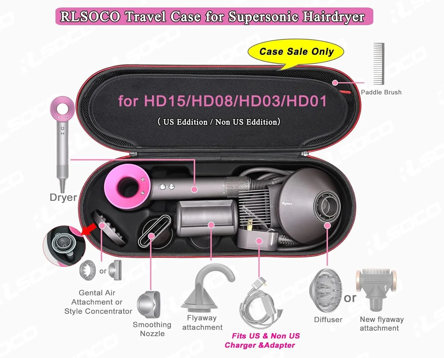 RLSOCO Hard Case for Dyson Supersonic Nural/Supersonic Hair Dryer HD15 HD08 HD07 HD03 HD01, Portable Travel Storage Bag for Dyson Supersonic Hair Dryer - Fits Complete Supersonic Accessories