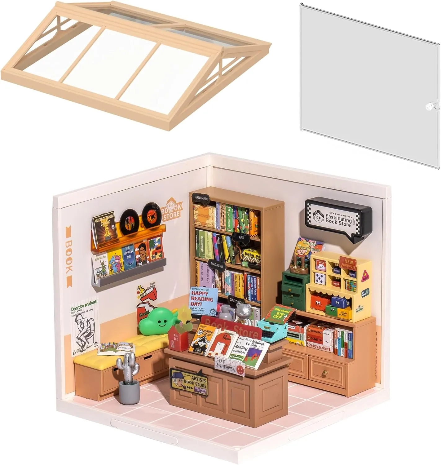 ROBOTIME DIY Miniature House Kit - 1:24 Scale Realistic Store Kit with LED Light - Tiny Model Mini House Kit with Furniture Best Birthday Gift