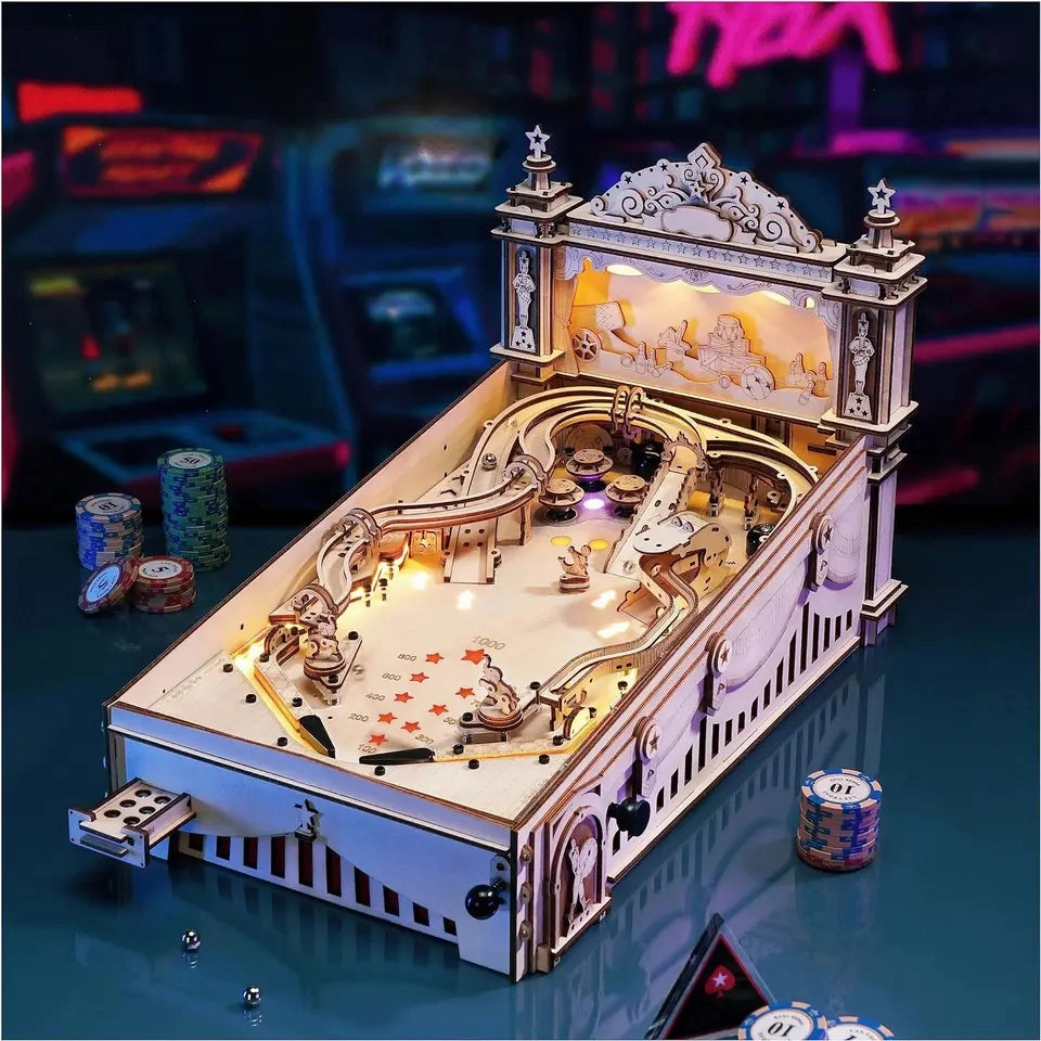 Robotime 3D Pinball Machine Puzzle Amusing Table Game Mechanical Wooden Model Building Kits for Adult 14  Teens