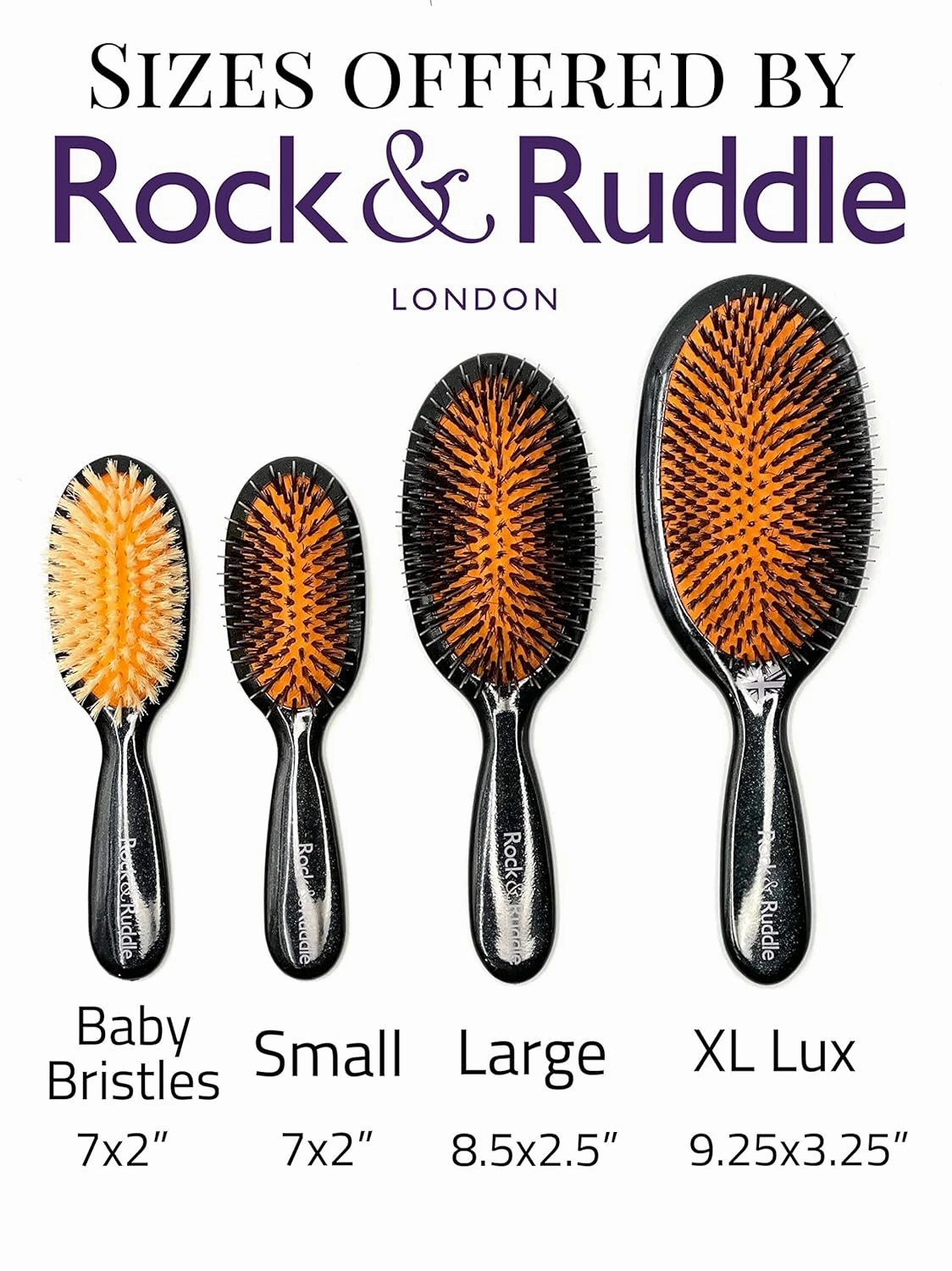 Rock & Ruddle Natural Mixed Boar Bristle Hair Brush for Women and Kids (Small 6.9") - Perfect for Wet or Dry Hair, Detangling Smoothing Blowdrying - Designed & Made in UK - Black Stardust Design