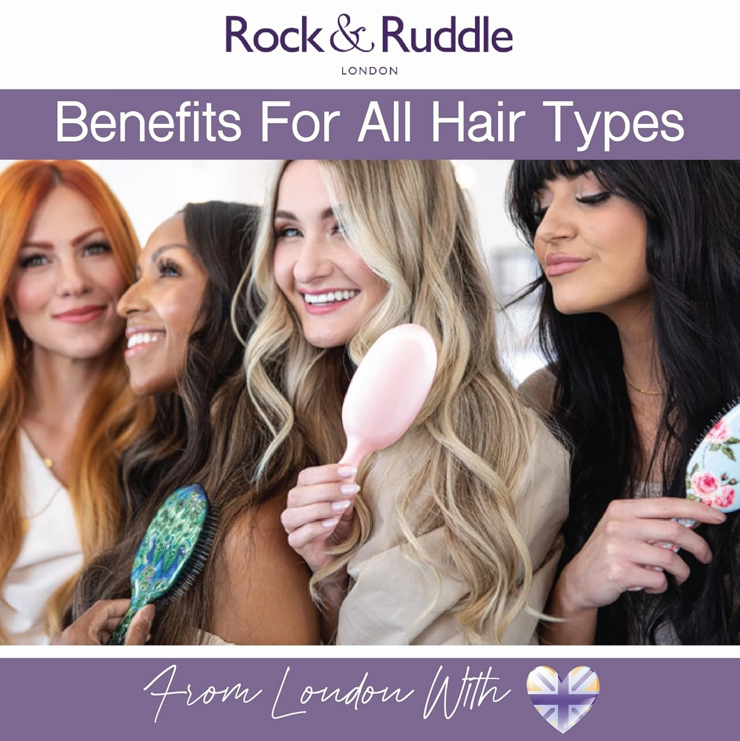 Rock & Ruddle Natural Mixed Boar Bristle Hair Brush for Women and Kids (Small 6.9") - Perfect for Wet or Dry Hair, Detangling Smoothing Blowdrying - Designed & Made in UK - Black Stardust Design