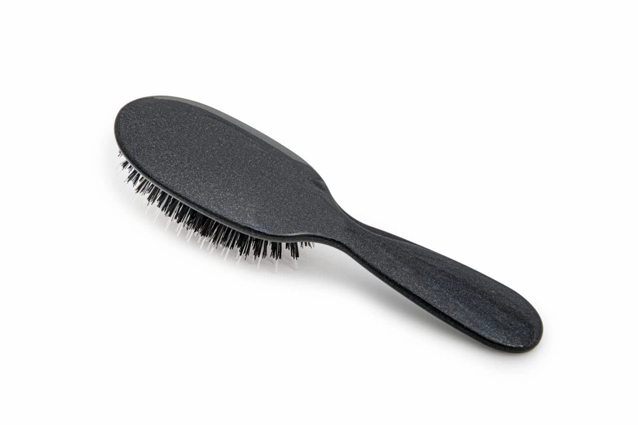 Rock & Ruddle Natural Mixed Boar Bristle Hair Brush for Women and Kids (Small 6.9") - Perfect for Wet or Dry Hair, Detangling Smoothing Blowdrying - Designed & Made in UK - Black Stardust Design