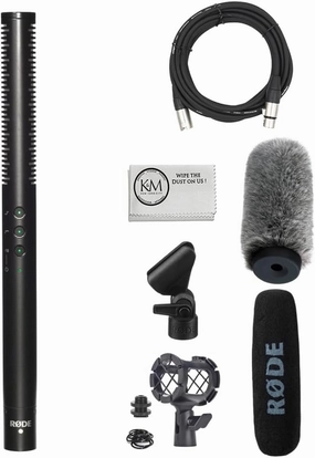 Rode NTG4 Shotgun Microphone w/Digital Switches Bundled with Universal Shockmount   Fur Windshield   XLR Microphone Cable   Cleaning Cloth (5 Items)