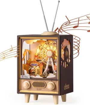 Rolife 3D Wooden Puzzles for Adults DIY Book Nook Kit 16" Ferris Wheel Music Box Model Building Set with LED Crafts for Adults Gifts for Girls Boys (Sunset Carnival)
