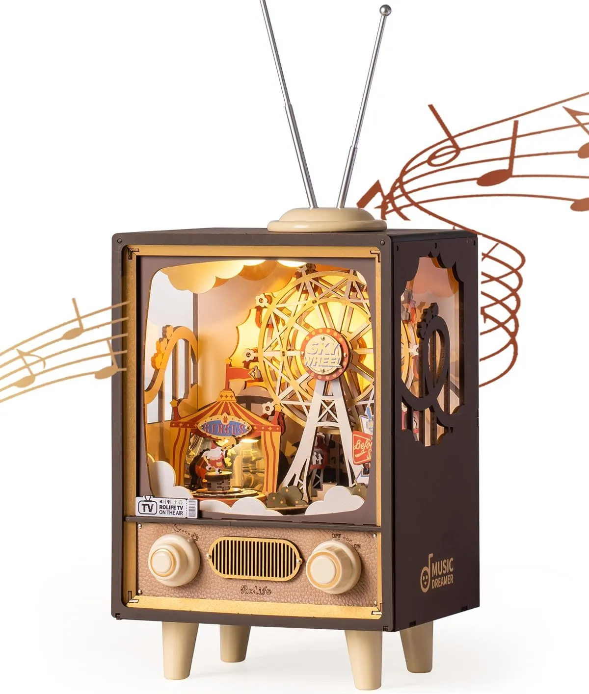 Rolife 3D Wooden Puzzles for Adults DIY Book Nook Kit 16" Ferris Wheel Music Box Model Building Set with LED Crafts for Adults Gifts for Girls Boys (Sunset Carnival)