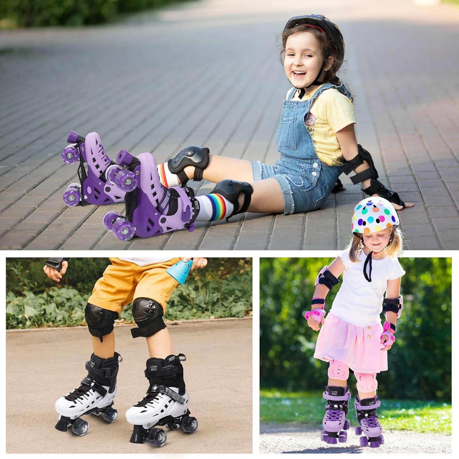 Roller Skates for Kids Girls Boys, 4 Sizes Adjustable RollerSkates with Light Up Wheels for Children, Durable Outer Shell Roller Shoes, Beginners Outdoor Sports, Toddler Kids Ages 4-12