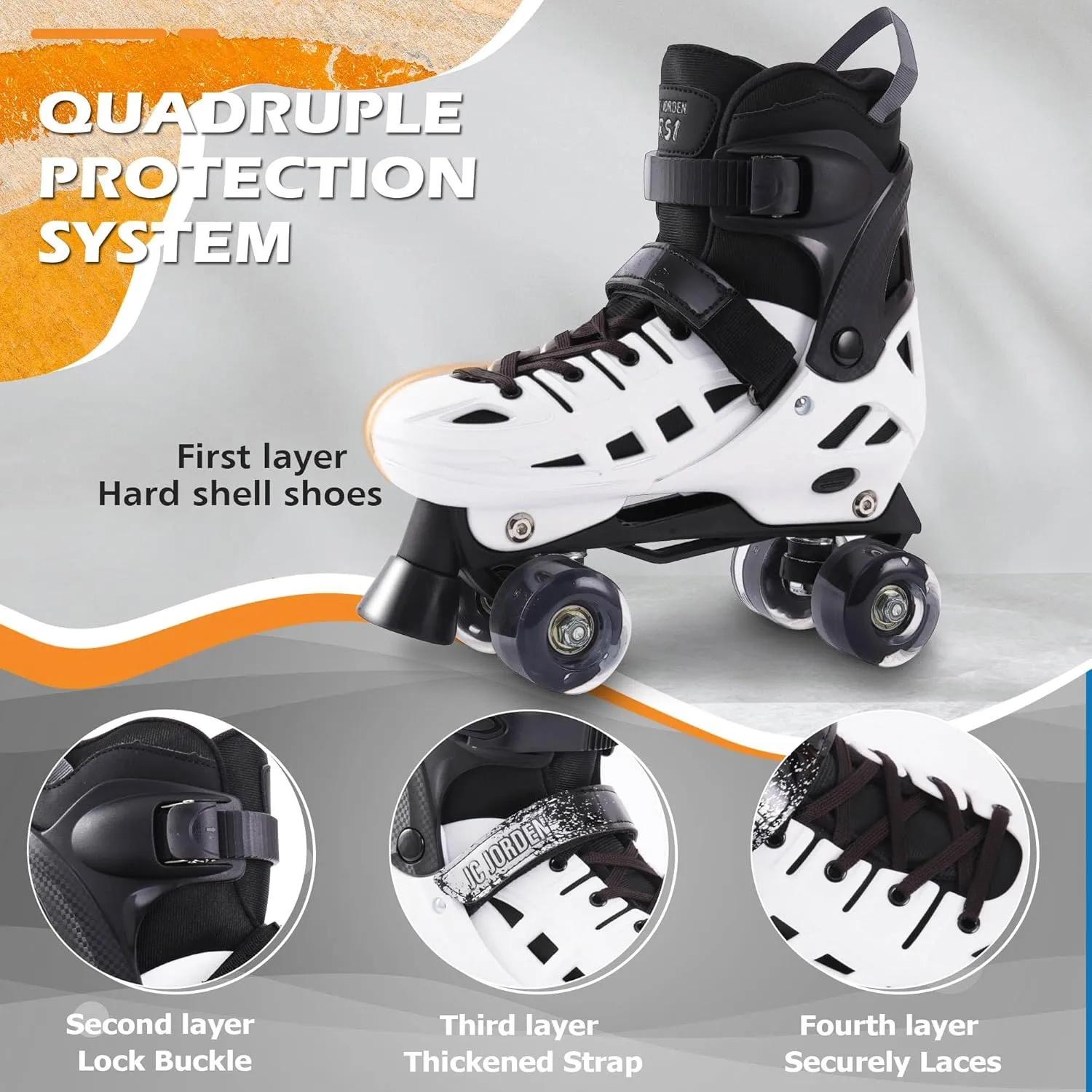 Roller Skates for Kids Girls Boys, 4 Sizes Adjustable RollerSkates with Light Up Wheels for Children, Durable Outer Shell Roller Shoes, Beginners Outdoor Sports, Toddler Kids Ages 4-12