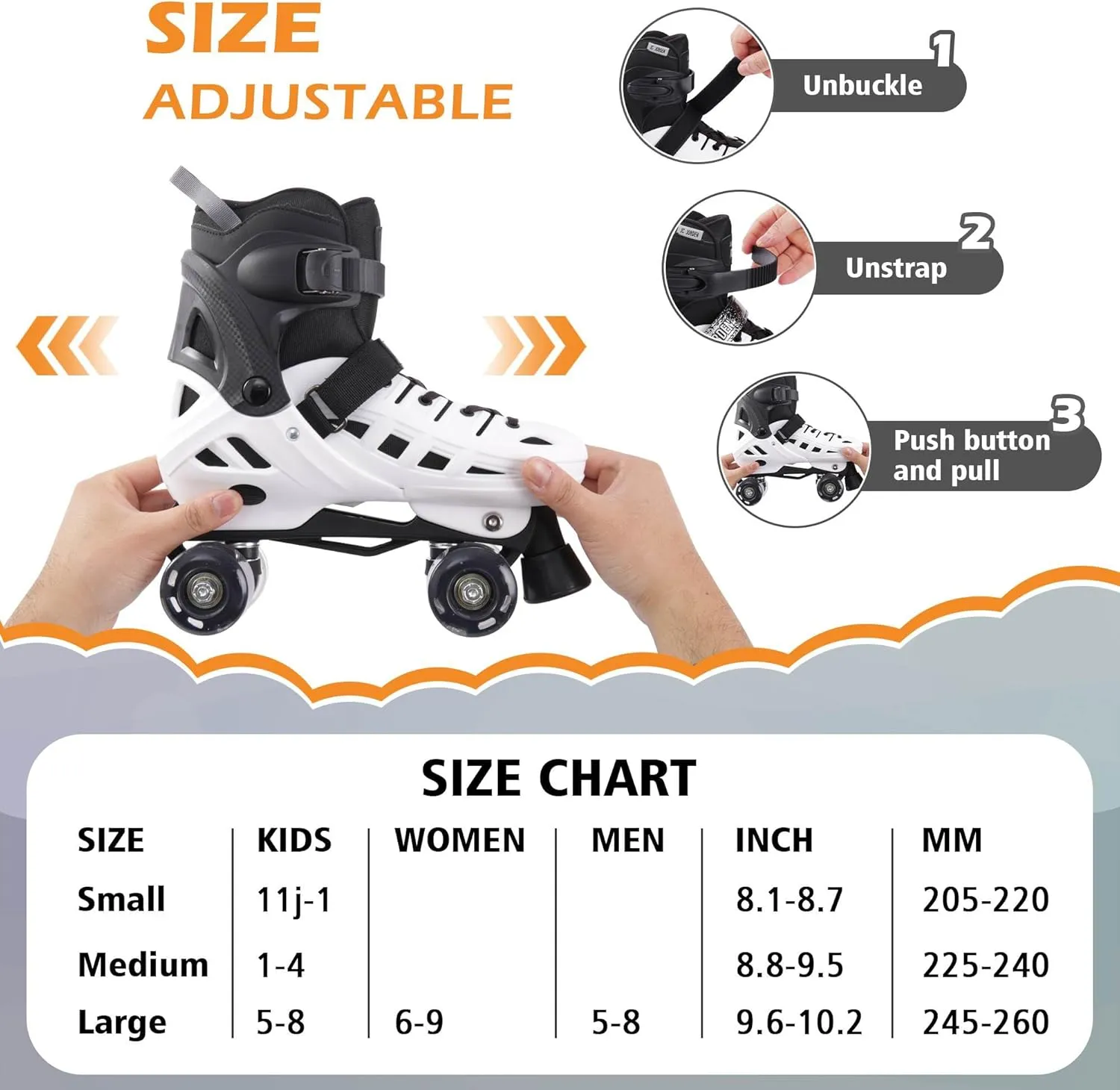 Roller Skates for Kids Girls Boys, 4 Sizes Adjustable RollerSkates with Light Up Wheels for Children, Durable Outer Shell Roller Shoes, Beginners Outdoor Sports, Toddler Kids Ages 4-12