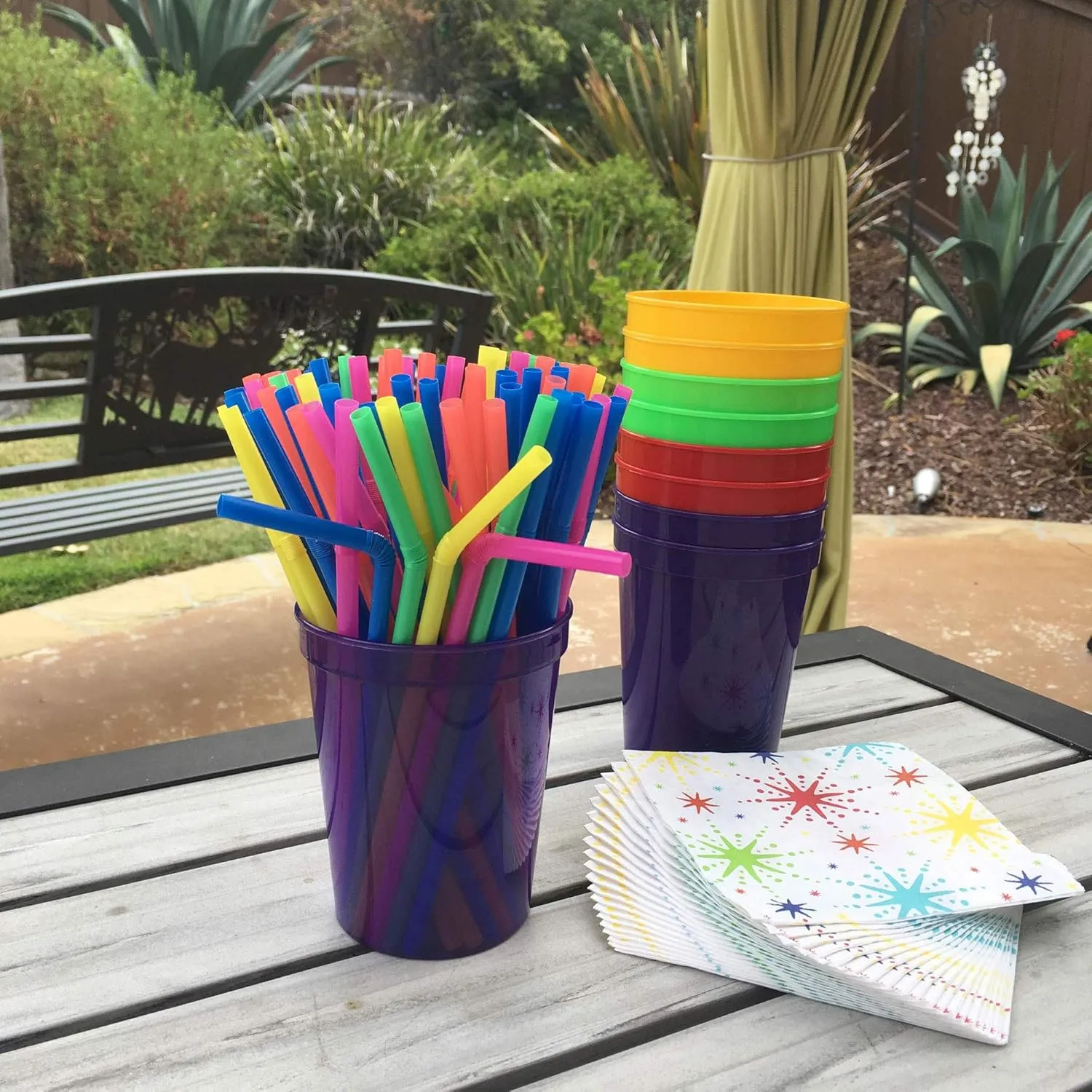 Rolling Sands 16 Oz Reusable Plastic Stadium Cups, Bulk 50 Pk, Made in USA, BPA-Free Dishwasher Safe Color Changing Tumblers, Blue to Purple