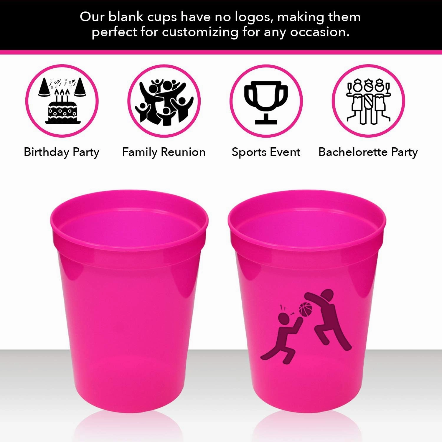 Rolling Sands 16 Oz Reusable Plastic Stadium Cups, Bulk 50 Pk, USA Made, BPA-Free Dishwasher Safe Plastic Tumblers, Black
