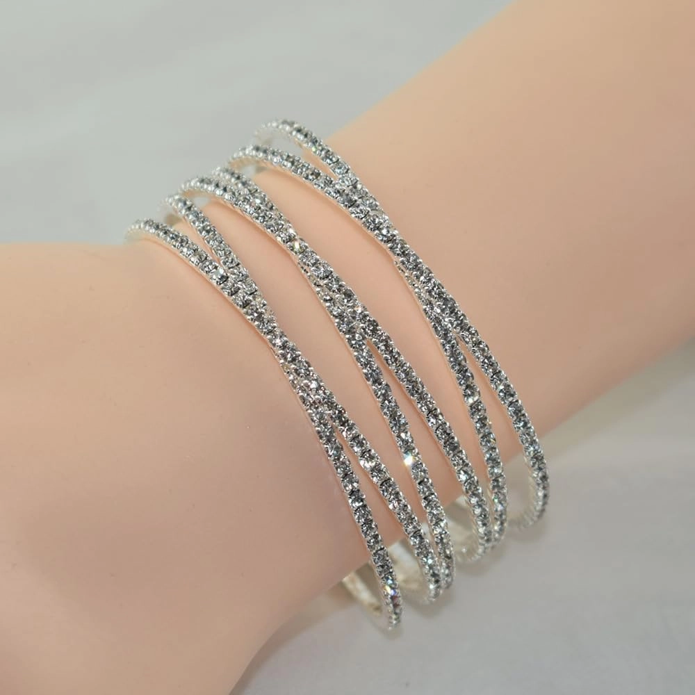 Rrdaily Layered Cubic Zirconia Cuff Bracelet for Women Teen Girls Fashion Charm 14k Gold Silver Bangle Chunky Rhinestone Prom Party Jewelry Gifts