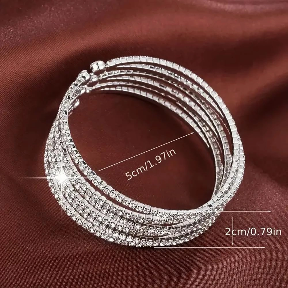 Rrdaily Layered Cubic Zirconia Cuff Bracelet for Women Teen Girls Fashion Charm 14k Gold Silver Bangle Chunky Rhinestone Prom Party Jewelry Gifts