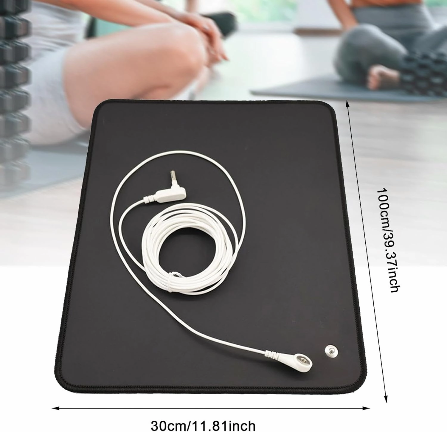 Rubber Earthing Yoga Mat Grounding Sheet Portable with 15ft/4.6M Grounding Cord Earth Mat Grounding Mouse Pad for Working Bed, 30x100cm