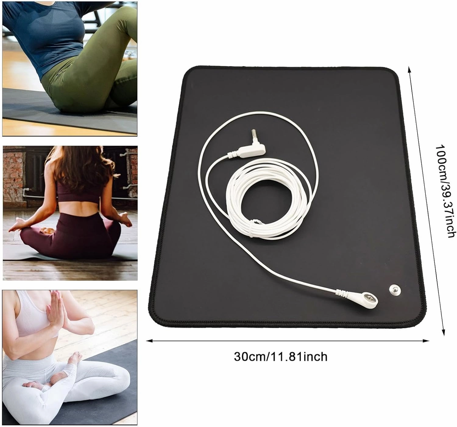 Rubber Earthing Yoga Mat Grounding Sheet Portable with 15ft/4.6M Grounding Cord Earth Mat Grounding Mouse Pad for Working Bed, 30x100cm
