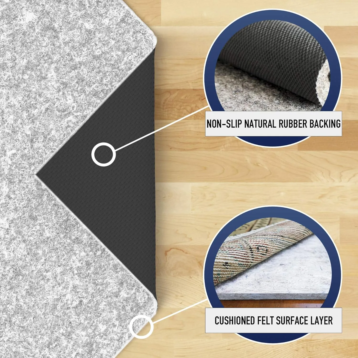 RUGPADUSA - Dual Surface - 8'x10' - 1/4" Thick - Felt   Rubber - Non-Slip Backing Rug Pad - Safe for All Floors