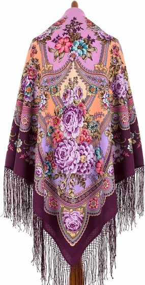 Russian Shawl 100% Wool 58x58 inches Pashmina Russian Scarf 148x148 cm Huge Wrap silk tassels fringe 707-8
