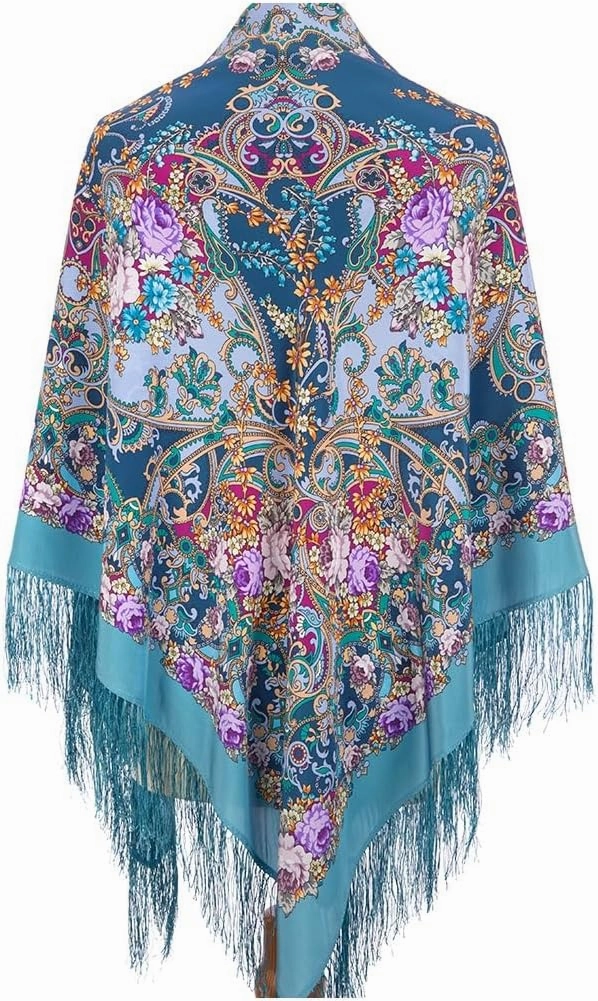 Russian Shawl Natural 100% Mulberry Silk 130x130 cm 51x51 inches Scarf Silk Tassels Fringe Wrap 951-13