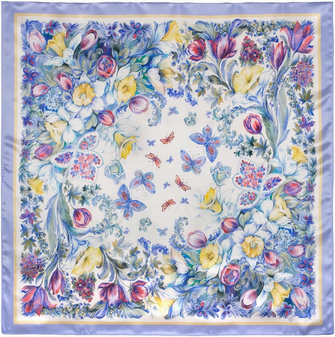 Russian Shawl Natural 100% Silk Scarf Wrap 35x35 inches 89x89 cm Pavloposad Shawls for Women Fashion Scarves Pavlovoposadskiy Platok Pavloposadsky Shawl 10019-15
