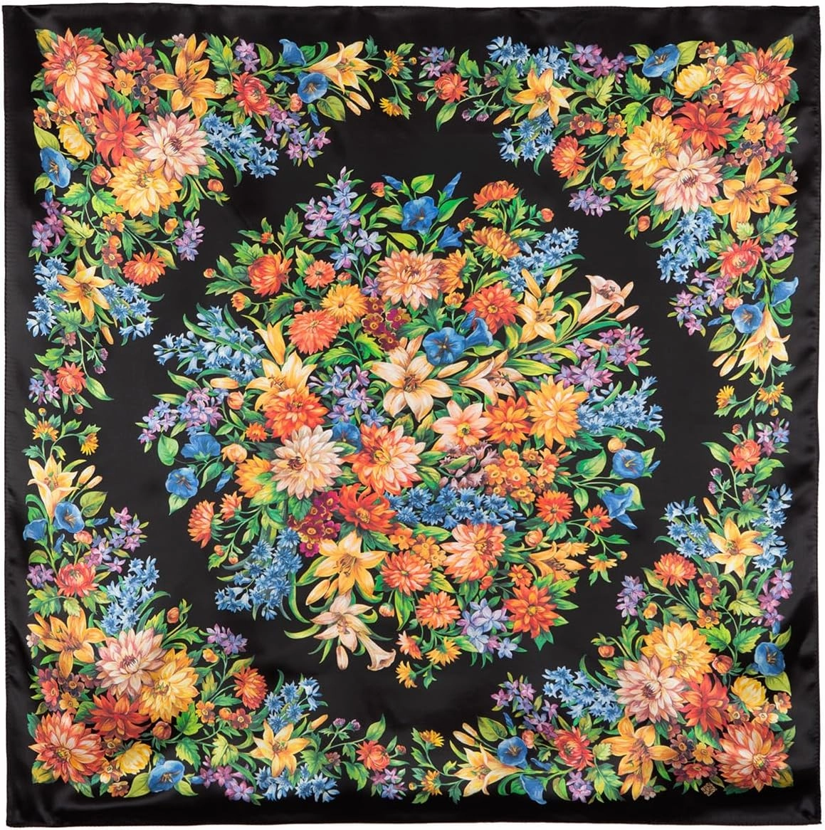 Russian Shawl Natural 100% Silk Scarf Wrap 35x35 inches 89x89 cm Pavloposad Shawls for Women Fashion Scarves Pavlovoposadskiy Platok Pavloposadsky Shawl 10050-18