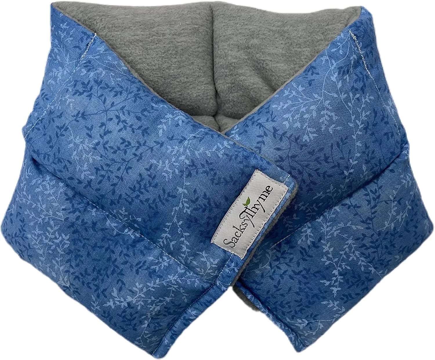 SacksyThyme Microwaveable Heating Pad - Microwave Neck and Shoulder Wrap for Moist Hot Therapy - Hot & Cold Compress for Relaxation & Stress Relief - Flaxseed - Made in USA - 22"x6", Blue & Grey