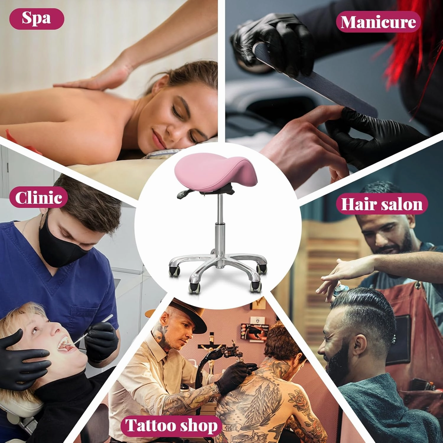 Saddle Stool Tilting Available Ergonomic Swivel Stool Chair with Hydraulic Lifting Height Adjustable Rolling Stool for Office Desk Clinic Dentist Spa-Soft Pink