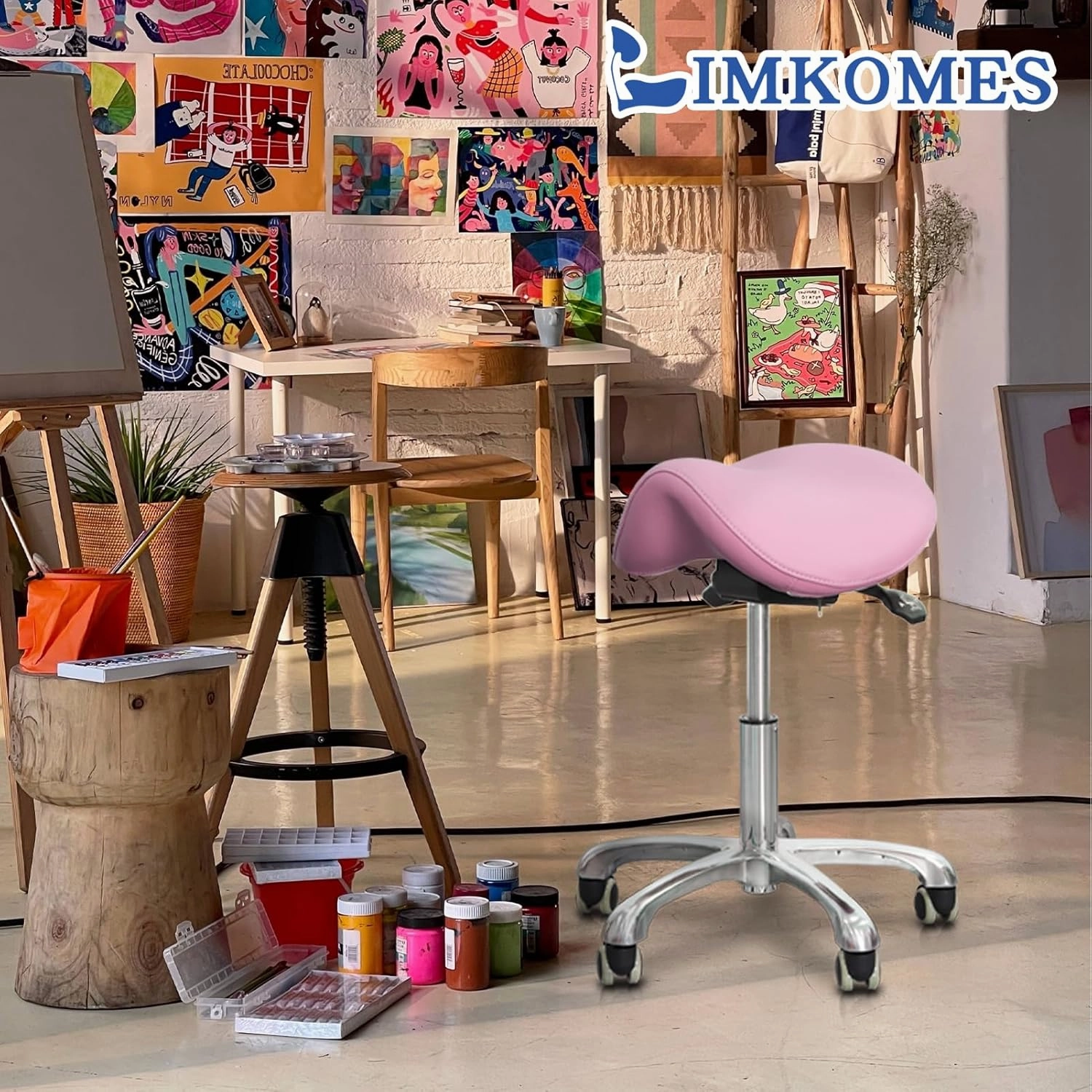 Saddle Stool Tilting Available Ergonomic Swivel Stool Chair with Hydraulic Lifting Height Adjustable Rolling Stool for Office Desk Clinic Dentist Spa-Soft Pink