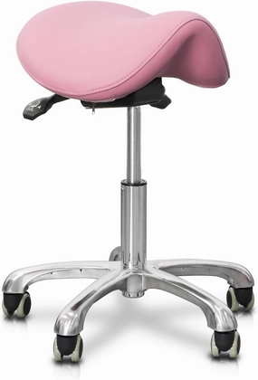Saddle Stool Tilting Available Ergonomic Swivel Stool Chair with Hydraulic Lifting Height Adjustable Rolling Stool for Office Desk Clinic Dentist Spa-Soft Pink
