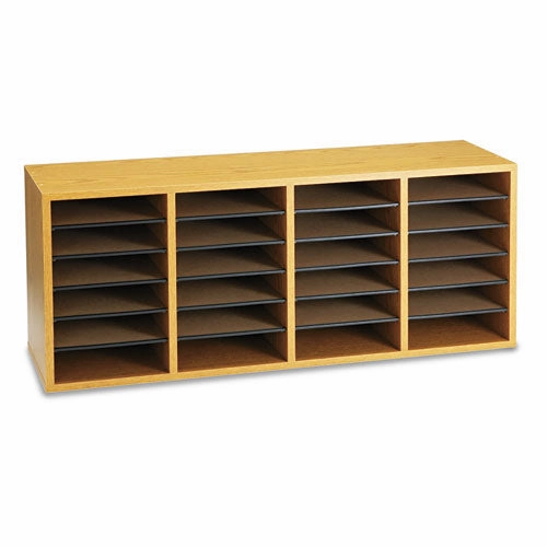 Safco® Wood/Laminate Sorter, 24 Compartments, 39.25 x 11.75 x 16.25, Medium Oak