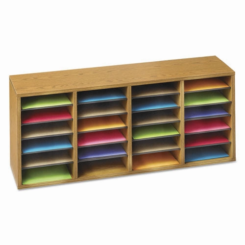 Safco® Wood/Laminate Sorter, 24 Compartments, 39.25 x 11.75 x 16.25, Medium Oak