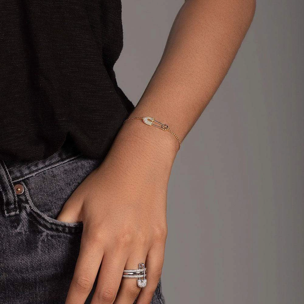 Safety Pin Adjustable Bracelet - Yellow Silver