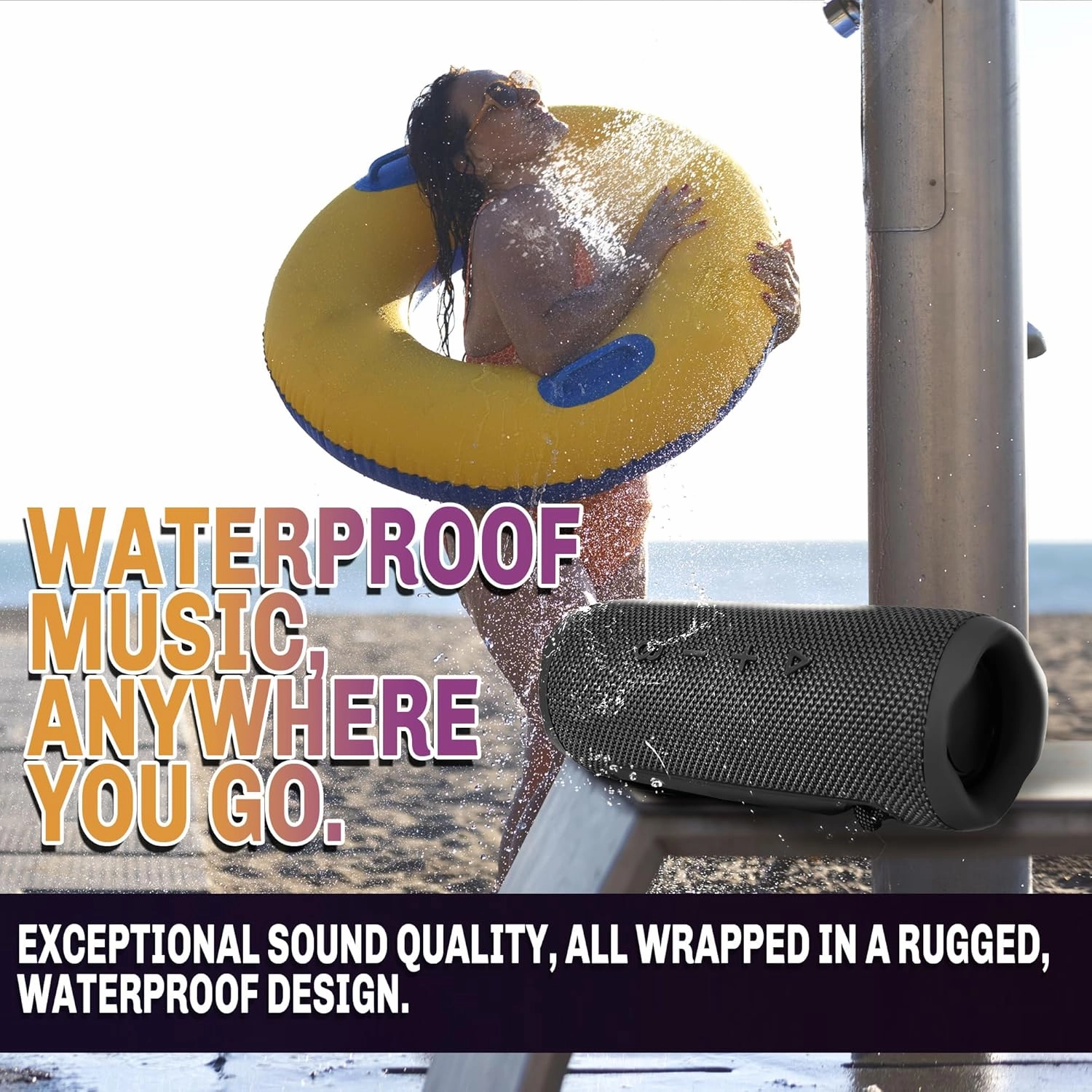 SANTANA BY CARLOS SANTANA Energia Bluetooth Speaker- Dual 5W Speakers, Impact Resistant, IPX5 Waterproof, Up to 20 Hours Battery Life, Pairable for Massive Sound Experience - Black