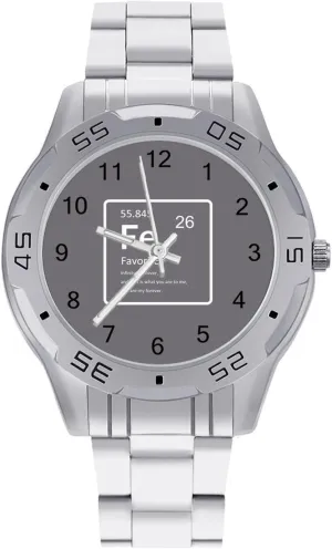 Science Chemistry Element Fe Favorite Classic Wrist Watches for Men Casual Business Dress Watch with Stainless Steel Band Work Party
