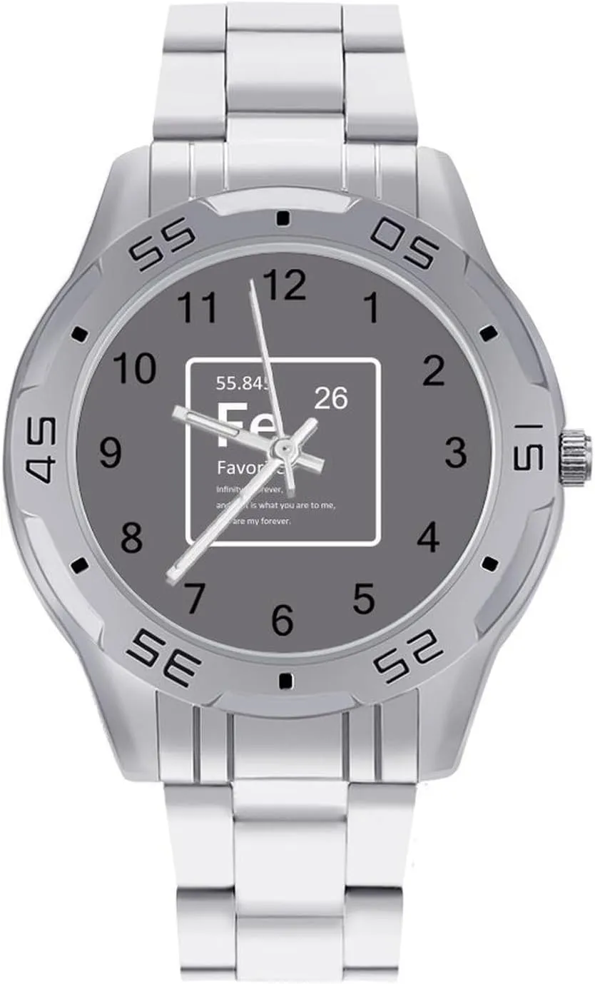 Science Chemistry Element Fe Favorite Classic Wrist Watches for Men Casual Business Dress Watch with Stainless Steel Band Work Party