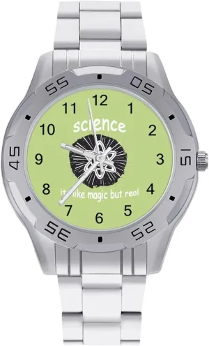 Science Like Magic But Real Classic Wrist Watches for Men Casual Business Dress Watch with Stainless Steel Band Work Party