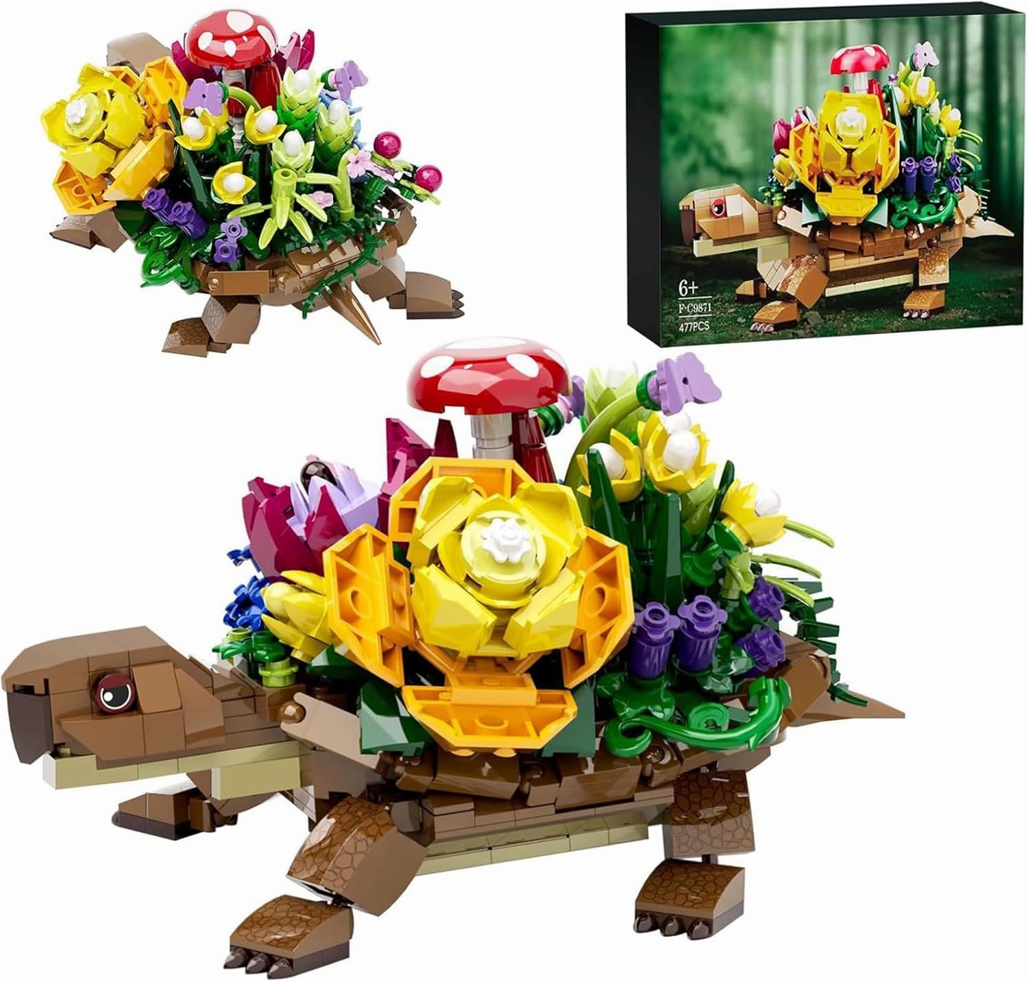 Sea Turtle Succulent Planter Building Set, Turtle Flowers Pot Building Kit, Animals Botanical Collection Blocks Toys, for 6  Boys, Girls, Women, Home Plants Decor Gift Idea for Christmas (477Pcs)