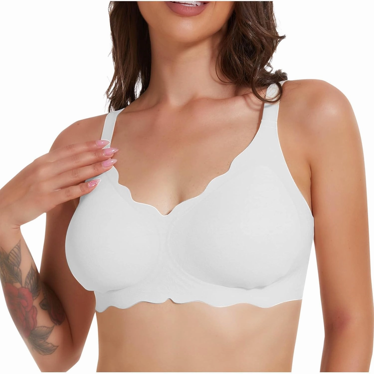 Seamless Wireless Bra for Women Scalloped Adjustable Straps Support Comfortable Bra Gathering Bra