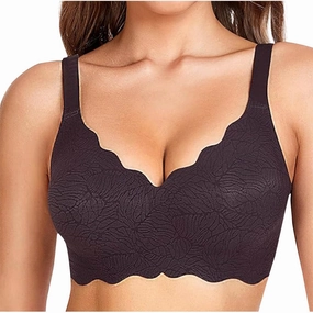 Seamless Wireless Bra for Women Scalloped Adjustable Straps Support Comfortable Bra Gathering Bra