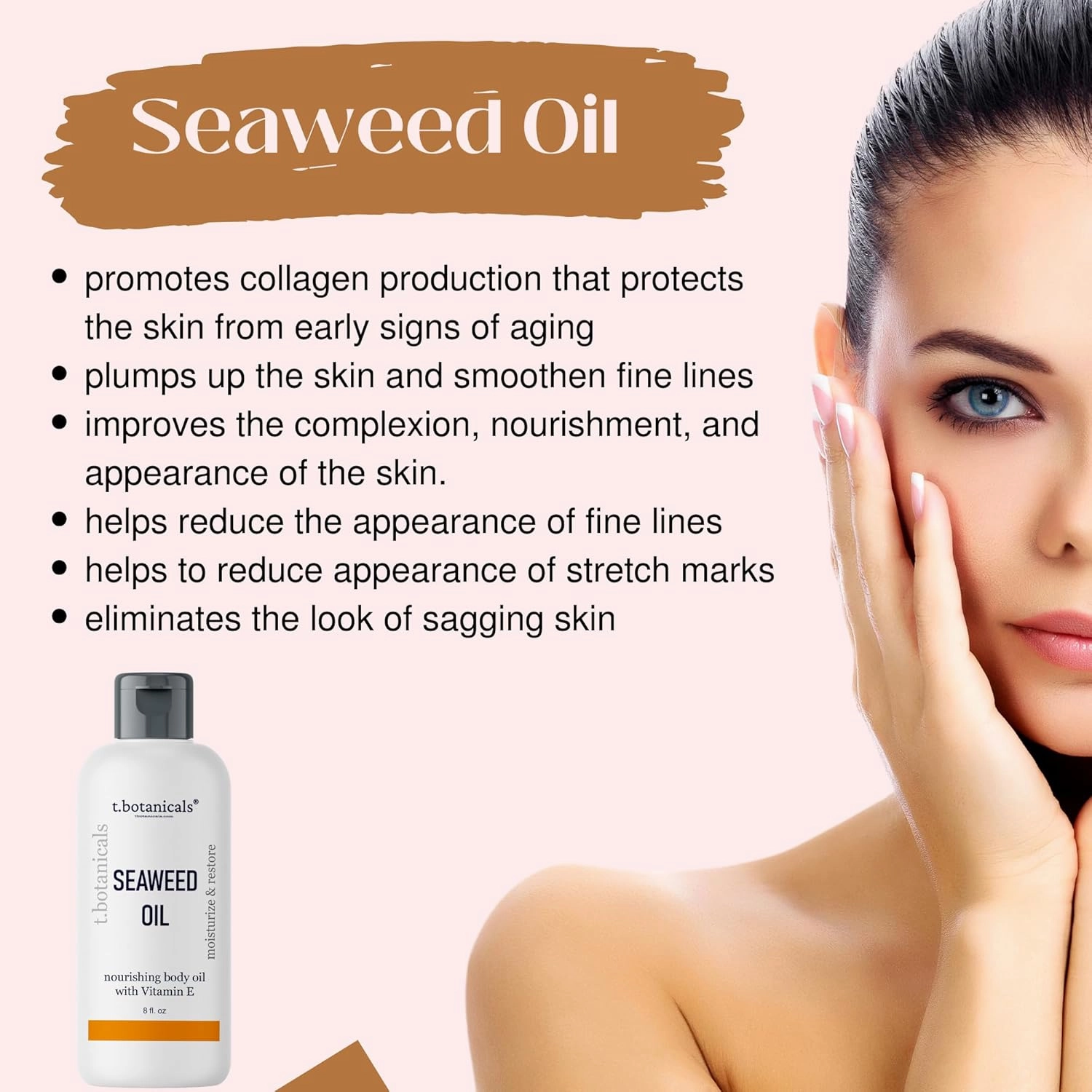 Seaweed Body Oil 8 oz. Nourishing Sea Moss Oil Fast Absorbing Firming Anti-Aging Non-Greasy Oil Day and Night Massage Kelp Moisturizer for Dry Dull, Sagging Skin, Face, Hair, Foot, Hands (Citrus)