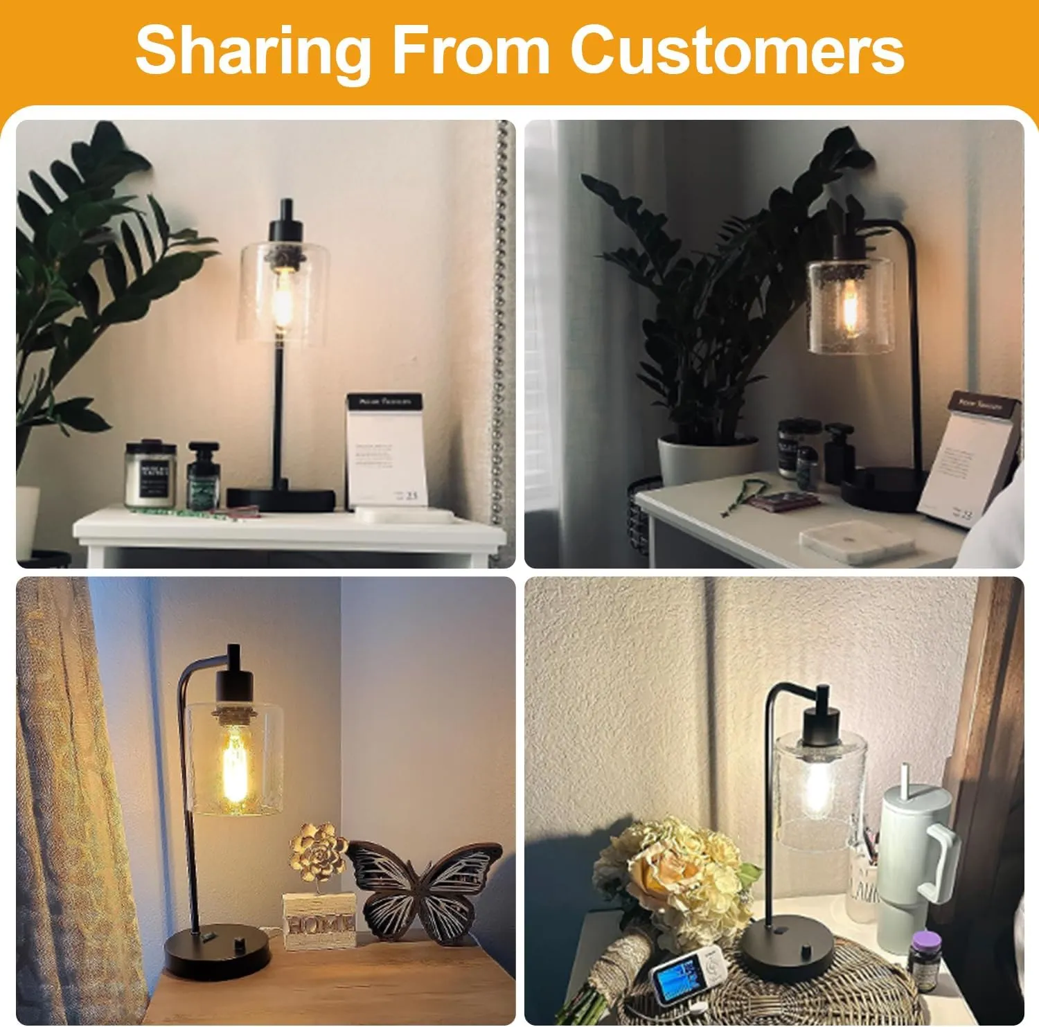 Set of 2 Industrial Table Lamps with 2 USB Port, Fully Stepless Dimmable Bedside Lamps for bedrooms, Nightstand Desk Lamp with Seeded Glass Shade for Reading Living Room Office 2 LED Bulb Included