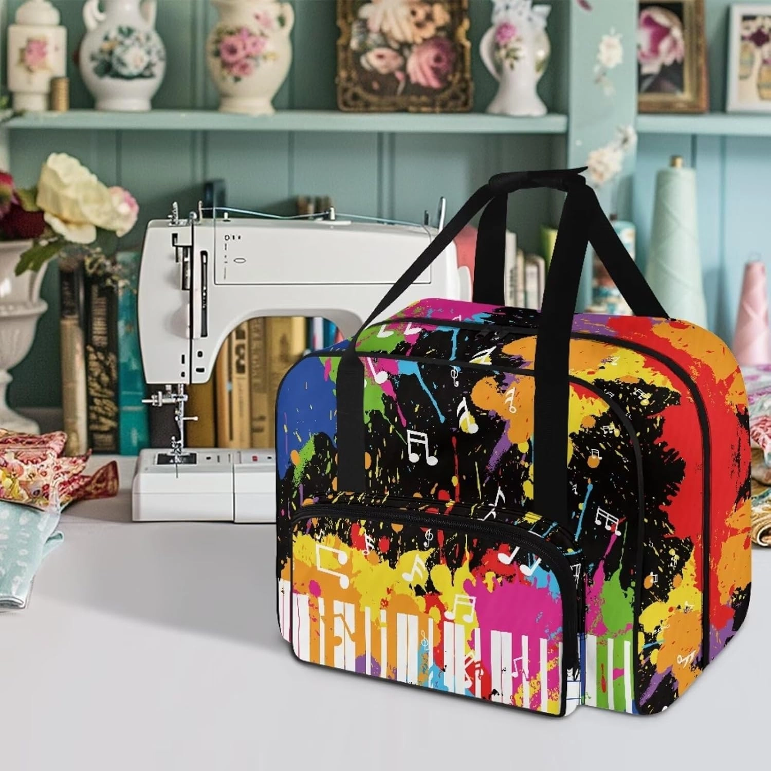 Sewing Machine Bag Easy to Clean Music Note Print Sewing Machine Carrying Case Portable Sewing Machine Case for Most Standard Machines Colorful Tie Dye