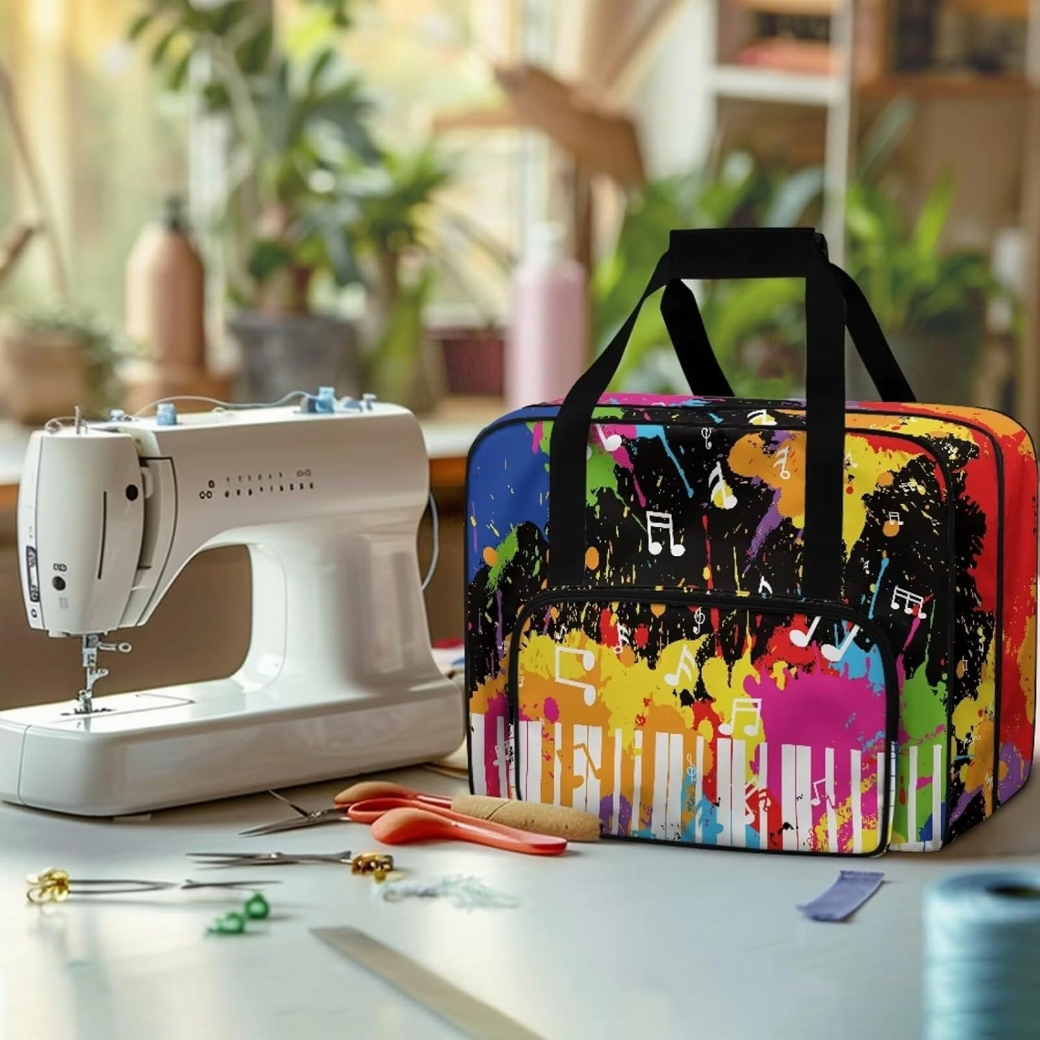 Sewing Machine Bag Easy to Clean Music Note Print Sewing Machine Carrying Case Portable Sewing Machine Case for Most Standard Machines Colorful Tie Dye