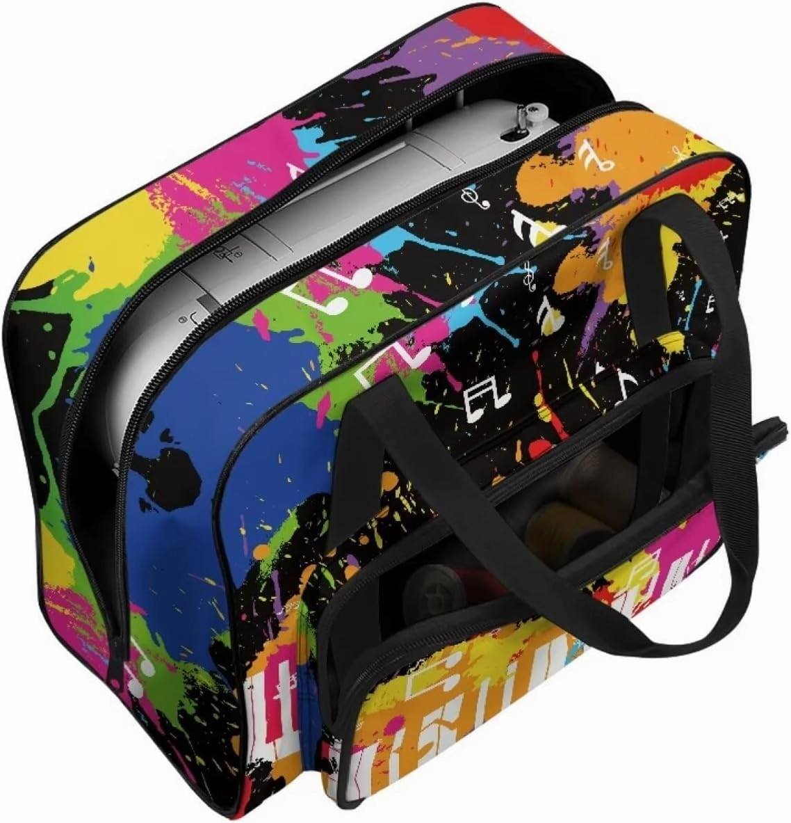 Sewing Machine Bag Easy to Clean Music Note Print Sewing Machine Carrying Case Portable Sewing Machine Case for Most Standard Machines Colorful Tie Dye