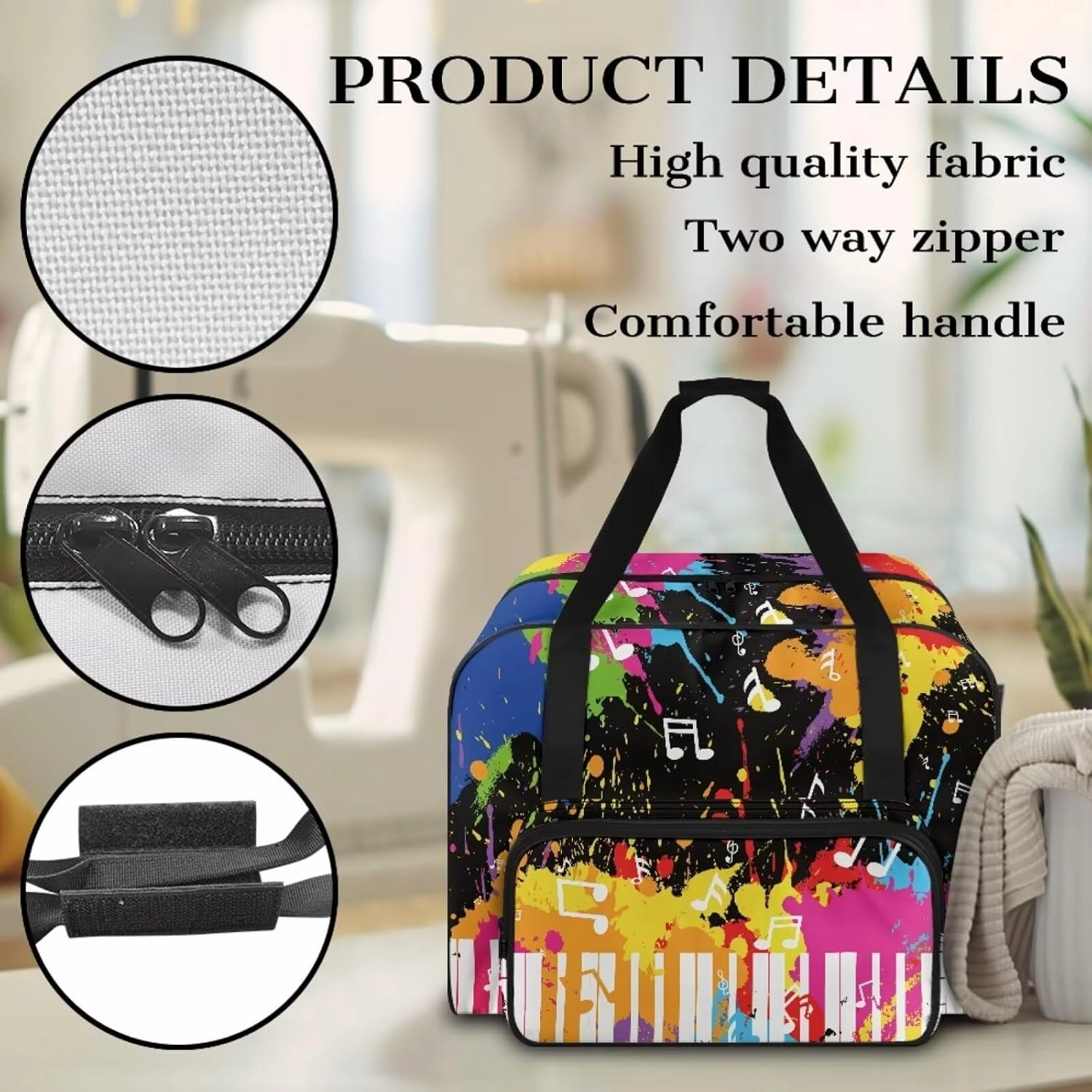 Sewing Machine Bag Easy to Clean Music Note Print Sewing Machine Carrying Case Portable Sewing Machine Case for Most Standard Machines Colorful Tie Dye